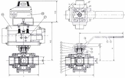 气动四通球阀 HS-404/DA/SR